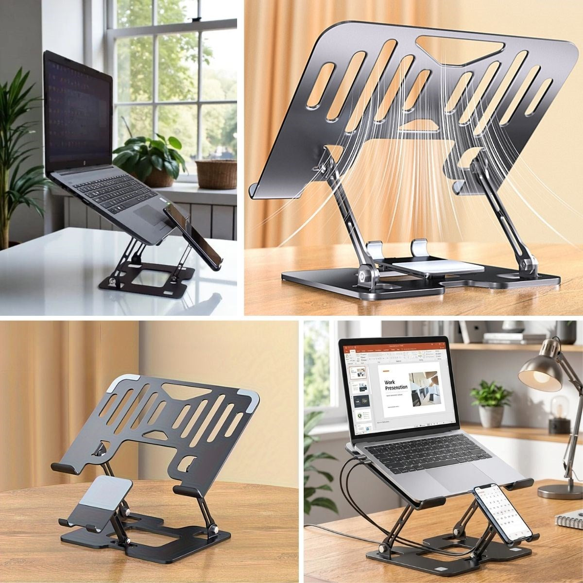 BUFFER 2’si 1 Arada Laptop ve Telefon Standı – AlüMetal Ayarlanabilir,Katlanabilir,Ergonomik Yükseltici