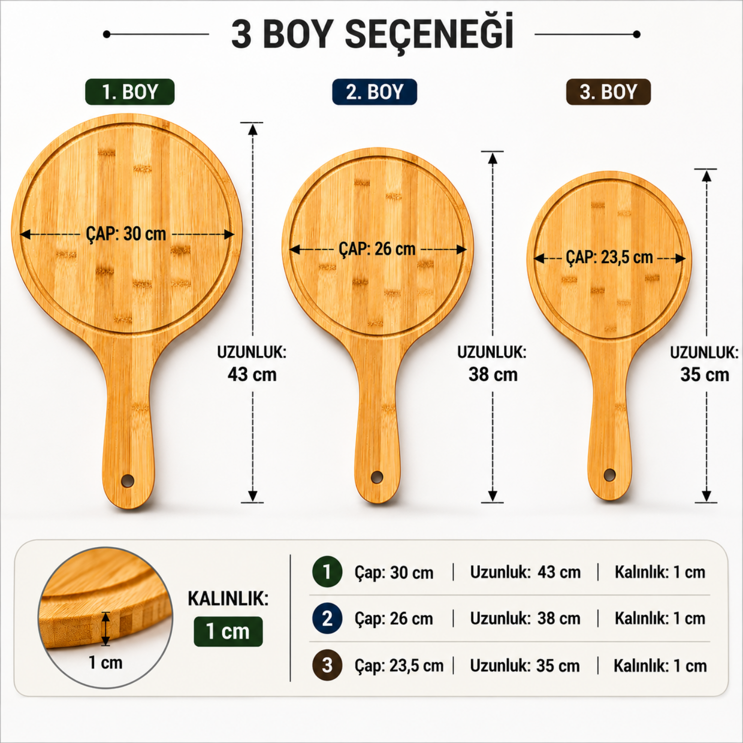 Bambu Pizza & Lahmacun Sunum Tahtası – Ahşap Yuvarlak Servis Tepsisi – 3 Boy Seçeneği