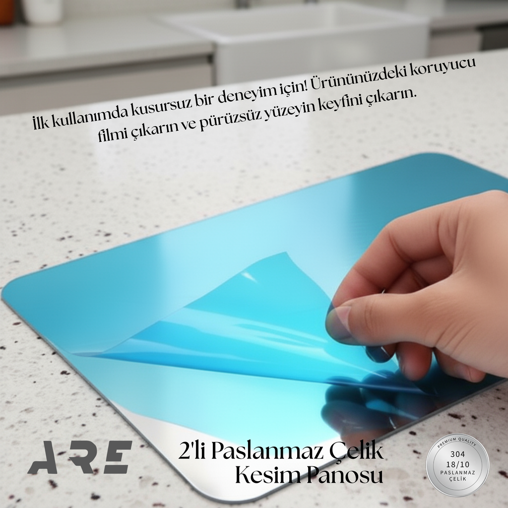 Paslanmaz Çelik Kesme ve Doğrama (Tahtası) Panosu Seti (2'li Set)