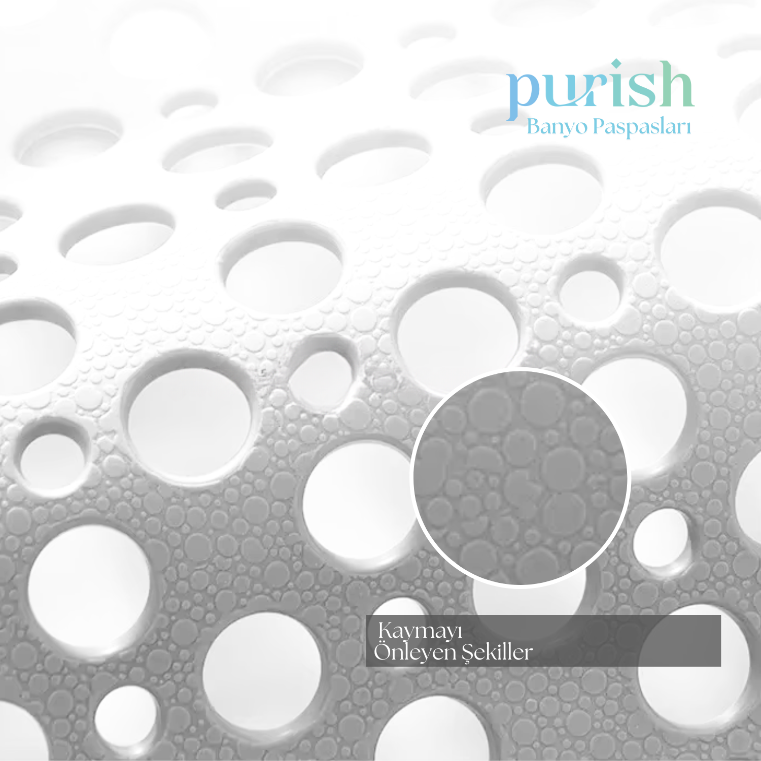 Purish | Kaymaz Banyo Paspası | Beyaz| 36x66 cm – Dikdörtgen Duş Matı, Küvet Paspası | Güçlü Vantuzlu, Su Tahliyeli, Yumuşak | Makinede Yıkanabilir | Kaydırmaz Zemin Matı