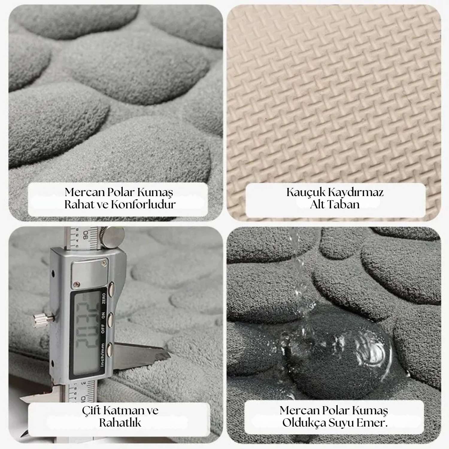 Hafızalı Köpük Banyo Paspası 60×40 cm – Kaydırmaz Tabanlı, Hızlı Kuruyan Mikrofiber, Taş Dokulu Gri Banyo Matı - Herseyben.de