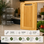 Bambu Kesme Tahtası Su Yollu Doğal Ahşap | 30x20 - 32x22 - 34x24 cm | 1.8 cm Kalın Dayanıklı Kesim Panosu