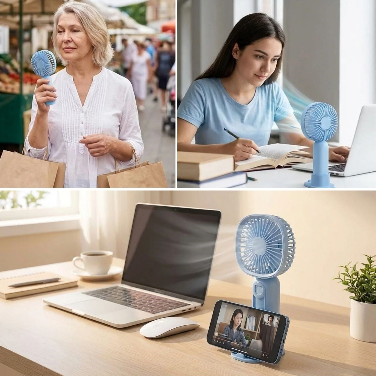BUFFER 3 Kademeli Telefon Tutuculu Standlı Mini Fan – Tuşu Ayı Figürlü Masaüstü ve EldeKullanılabilen Taşınabilir Fan  EKL30