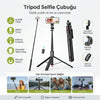 BUFFER 130 cm Uzayabilen Manyetik Kumandalı Tripod ve Ayarlanabilir Telefon Tutuculu, Alüminyum Gövdeli Selfie Çubuğu