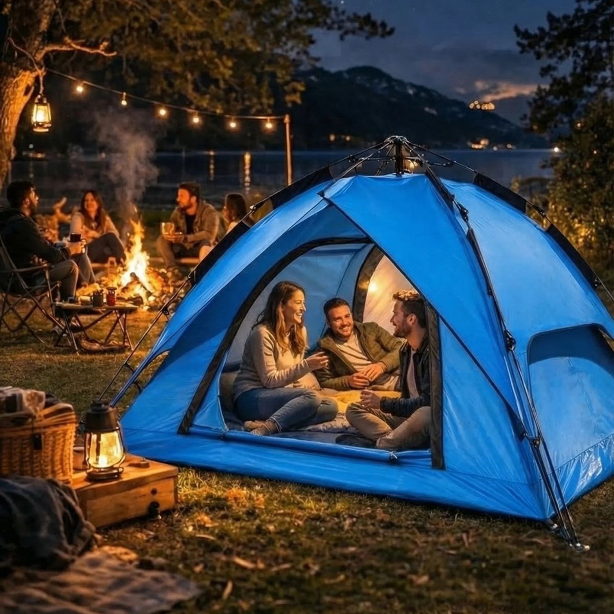 BUFFER 4 Kişilik Otomatik Kamp Çadırı – Çift Katmanlı, Suya Dayanıklı, Hızlı Kurulum Outdoor Aile ve Doğa Çadırı 200x200x140 cm