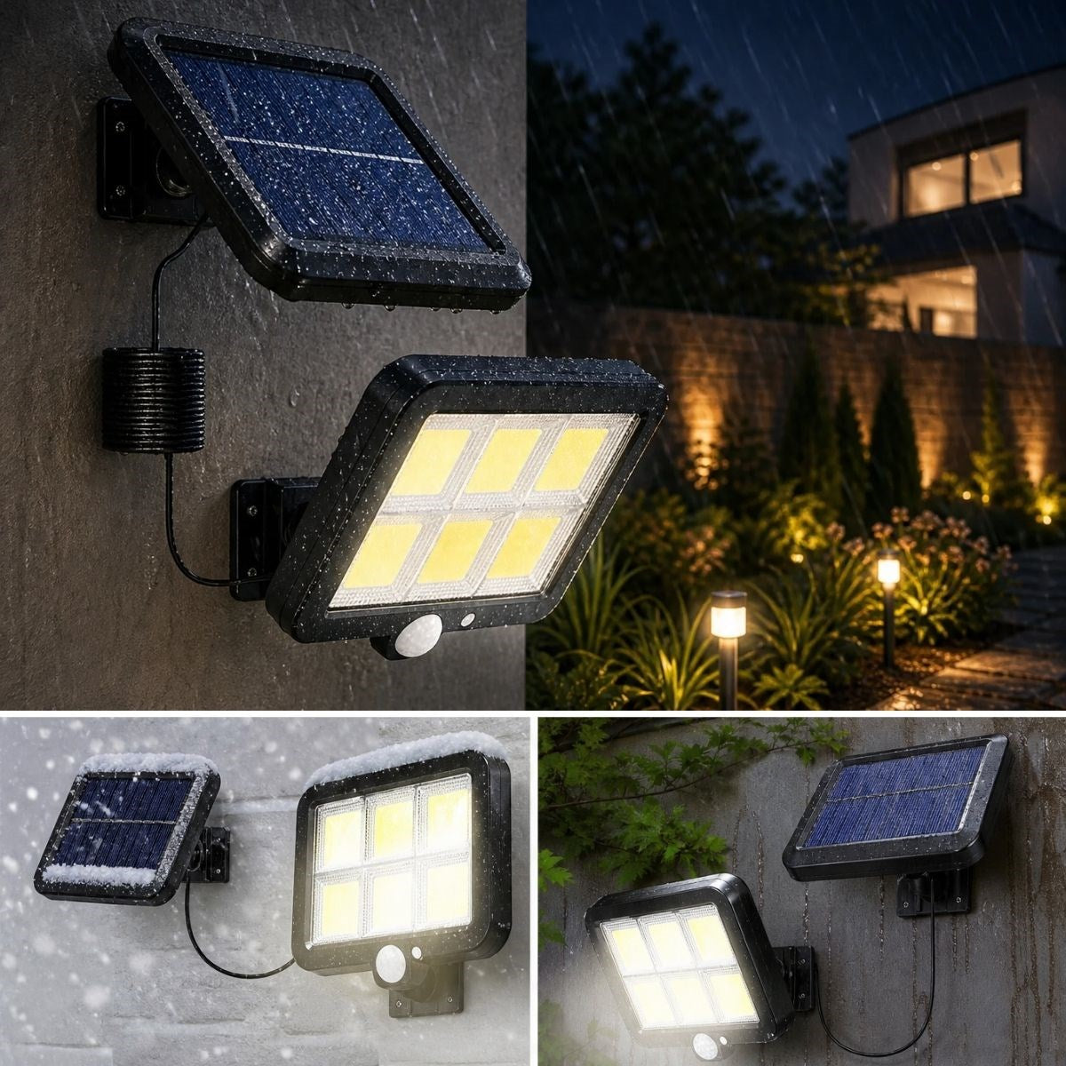 BUFFER 160 LED Solar Bahçe Aydınlatması, 6'lı Güneş Panelli LED Lamba, 5 Metre Kablolu ve Kumandalı