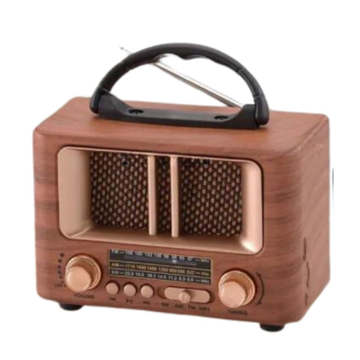 BUFFER Küçük Mini Boy Retro Ahşap Tasarım Bluetooth Hoparlörlü Radyo – FM/AM Destekli, Şarjlı ve Taşınabilir Radyo NS-8108