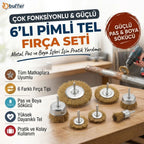6'lı Pimli Tel Fırça Seti Pas Yağ Kir Boya Yapışkan Çözücü