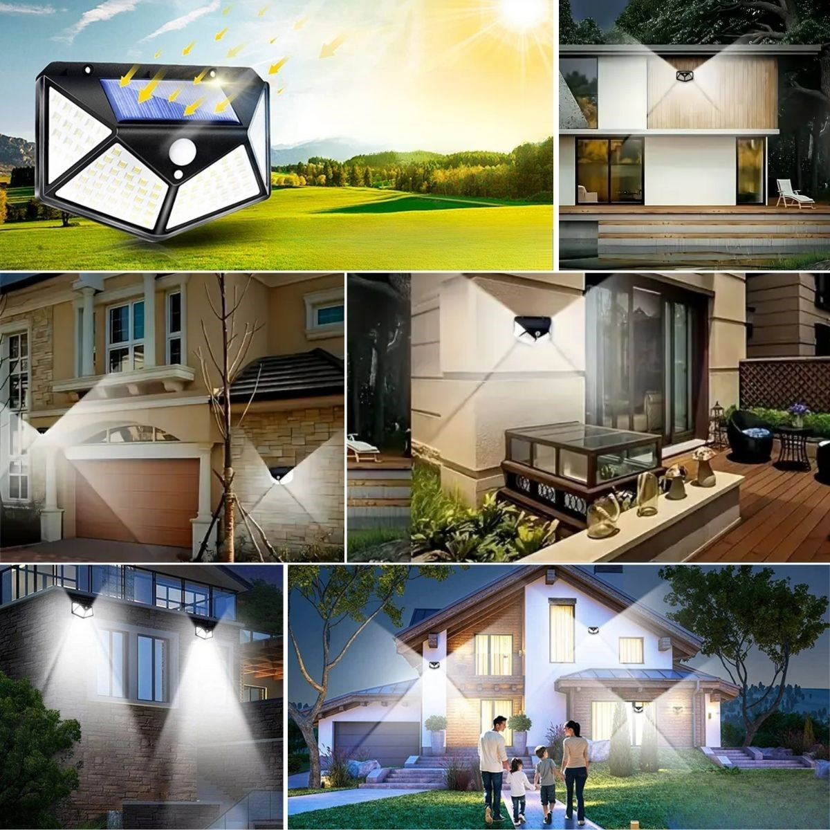 BUFFER 100 Ledli 3 Farklı Aydınlatma Ayarlı Solar Güneş Enerjili Hareket Sensörlü Bahçe Duvar Lambası