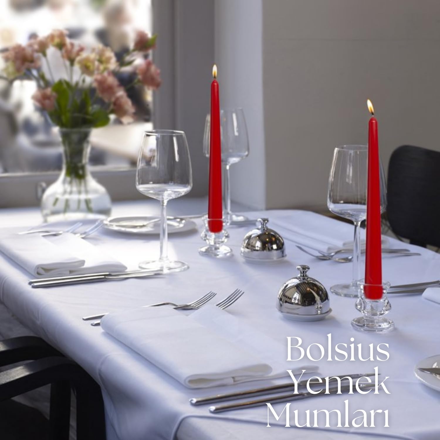 Kırmızı Renkli Konik Şamdan Yemek Mumu, 7,5 Saat Yanma Süreli, 24,5 cm Uzun Mum (12 Adet)