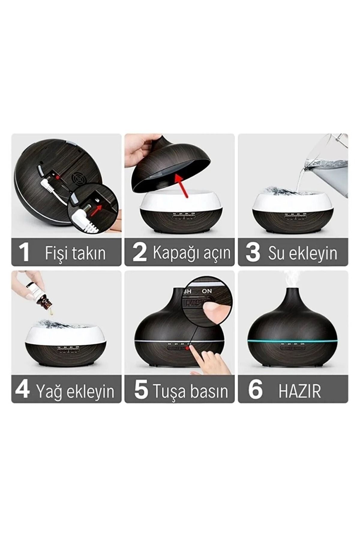 Hava Nemlendirici Buhar Makinesi Ve Aroma Oda Nemlendiricisi Terapi Cihazı Difizör