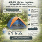 BUFFER 4 Kişilik Manuel Kurulum Gölgelikli Kamp Çadırı – Aile, Doğa, Piknik ve Outdoor 200x200x135 cm