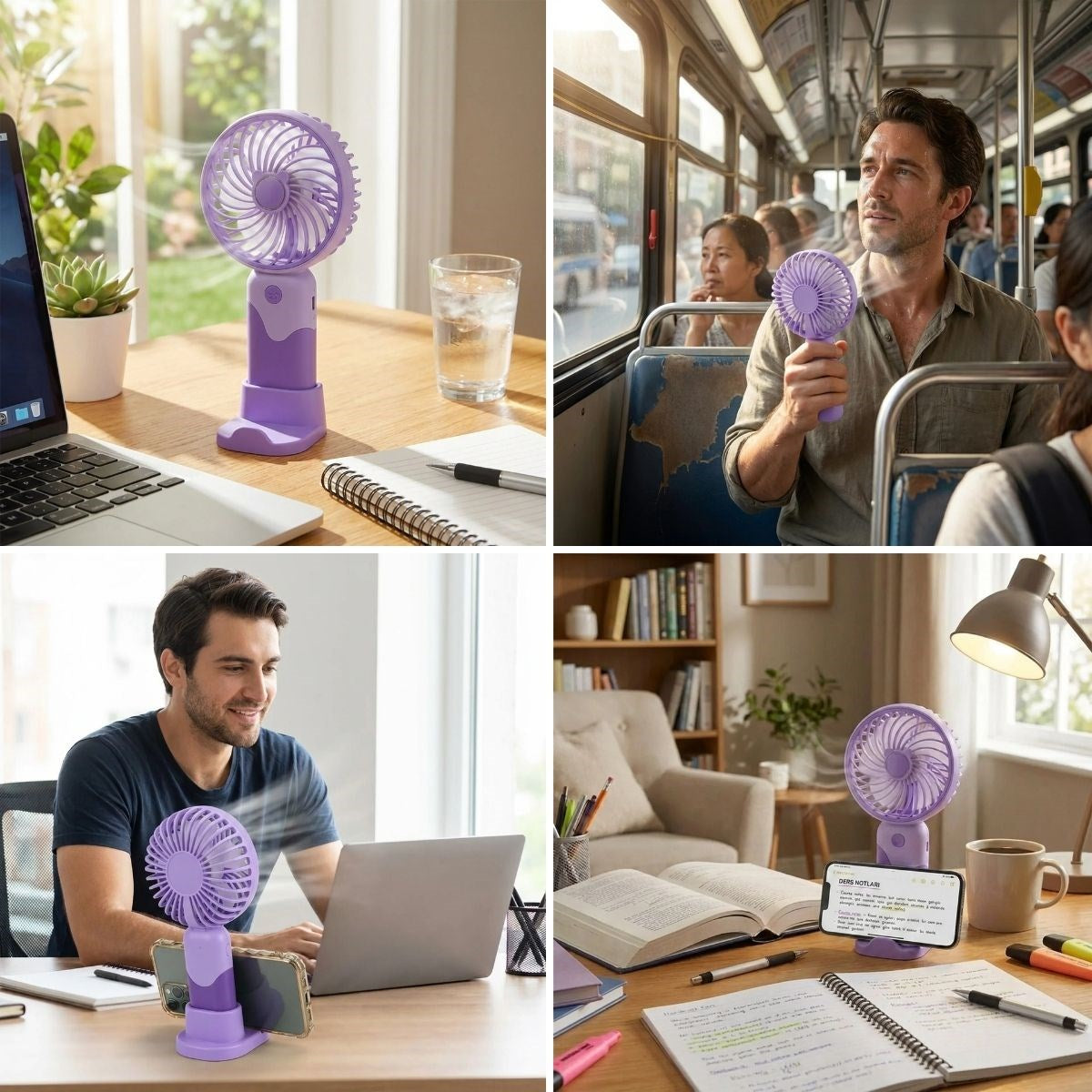 BUFFER 3 Kademeli Masaüstü ve El Fanı – Telefon Tutuculu, 3 Farklı Değiştirilebilir Halka Tasarımlı Mini Fan  MZL37A