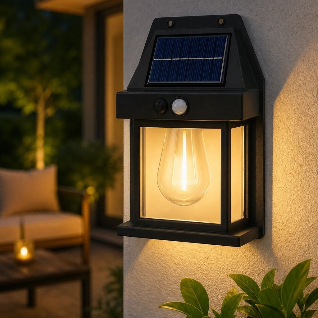 Ampul Model 3 Modlu Solar LED Duvar Lambası, Güneş Enerjili, Şarjlı Kablosuz Dış Mekân Apliği, Bahçe ve Kapı Lambası