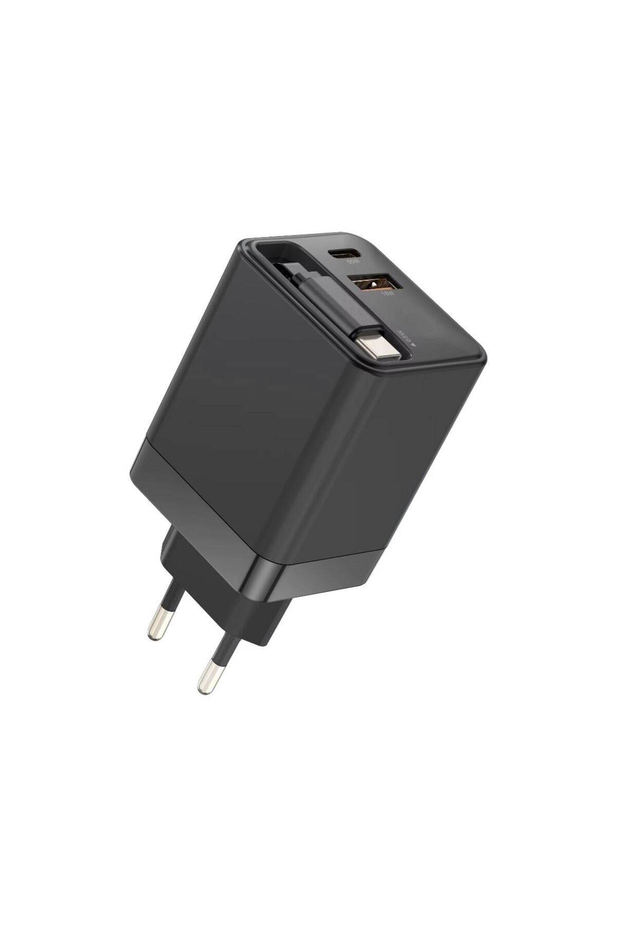 65W Süper Hızlı Şarj Cihazı | Dahili Type-C Kablo | USB-C & USB-A Çıkış | Çoklu Cihaz Desteği