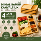 Bambu Kahvaltılık Sunum Tepsisi 6 Bölmeli Ahşap Servis Tabağı – 1 Adet, 4 Adet ve 6 Adet Ekonomik Set Seçenekleri – 32.5x25.5x2CM