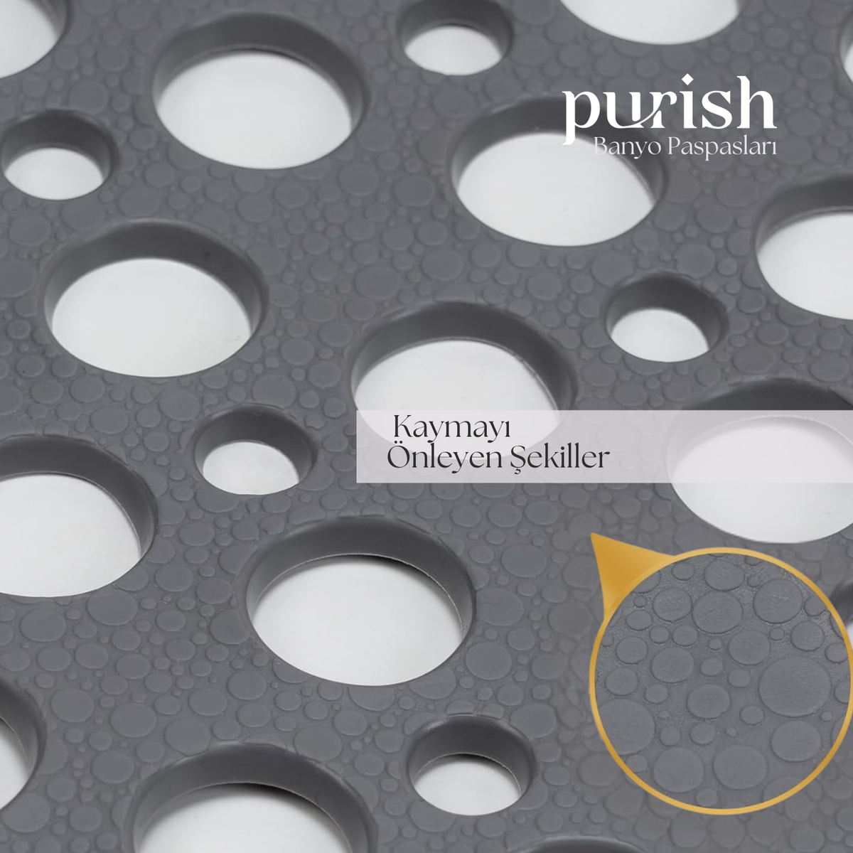 Purish | Kaymaz Banyo Paspası | Antrasit Gri | 54x54cm – Dikdörtgen Duş Matı, Küvet Paspası | Güçlü Vantuzlu, Su Tahliyeli, Yumuşak | Makinede Yıkanabilir | Kaydırmaz Zemin Matı - Herseyben.de