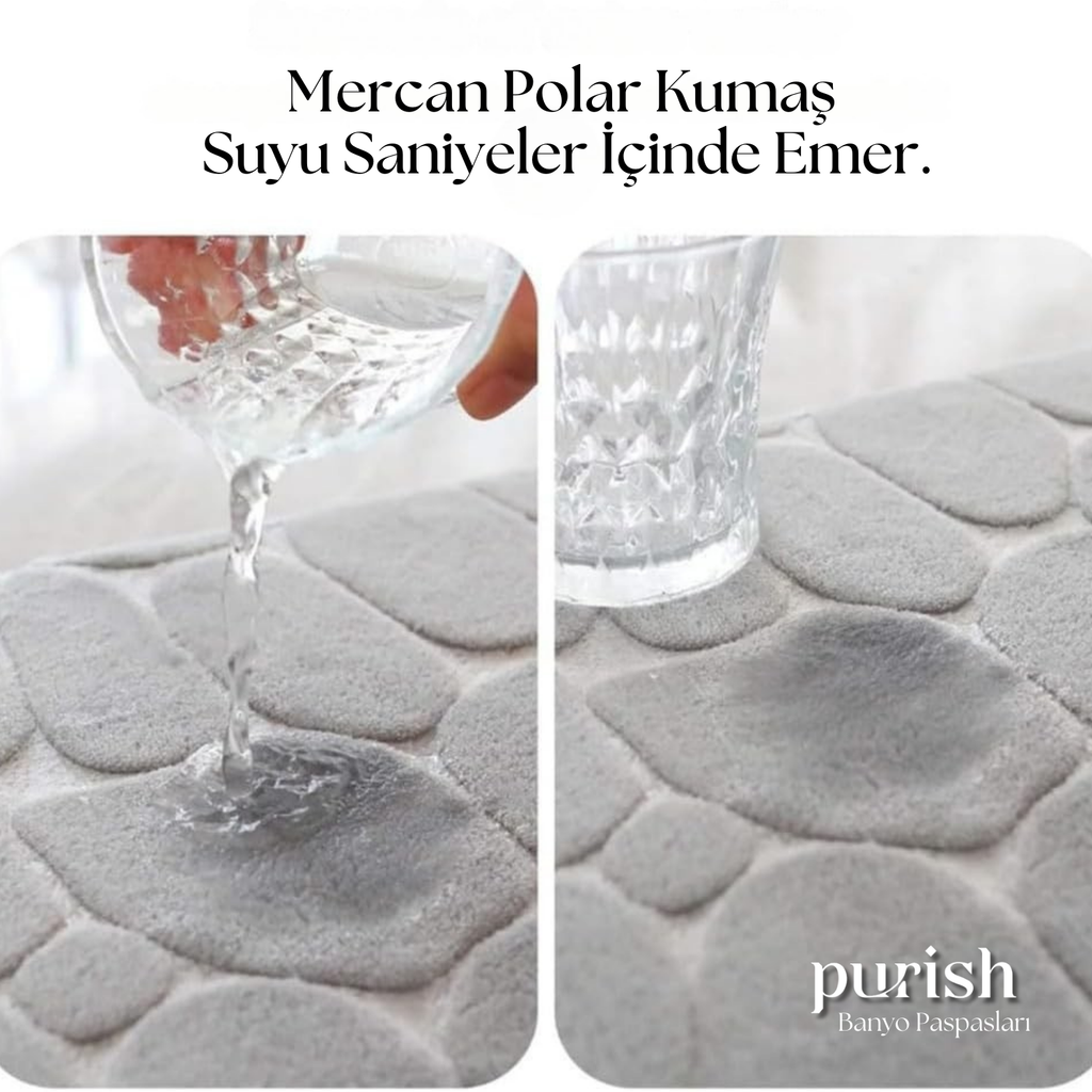 Hafızalı Köpük Banyo Paspası 60×40 cm – Kaydırmaz Tabanlı, Hızlı Kuruyan Mikrofiber, Taş Dokulu Gri Banyo Matı - Herseyben.de