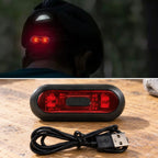 USB Şarjlı Kırmızı LED Kask Flaşörü, Açma Kapama Düğmeli Siyah Oval Gövde, USB Kablolu 8,8 x 3,7 cm Kask Aydınlatma Işığı