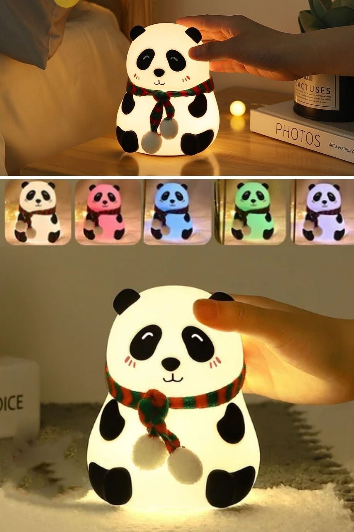 5 Farklı Renk Modlu Panda Figürlü Pofuduk LED Gece Lambası–Yumuşak Dokulu Çocuk Odası ve Dekoratif Şarjlı Ortam Işığı