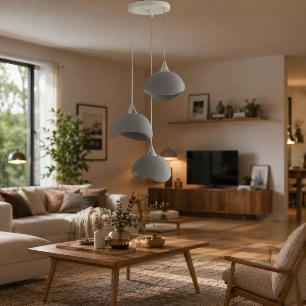 Beton Görünümlü İskandinav Tarzı Salon Oturma Odası 3'lü Avize 32 X 70 Cm Gri