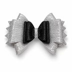 Glitter Detaylı Fiyonk Saç Tokası 9x6 Cm Gri - Siyah