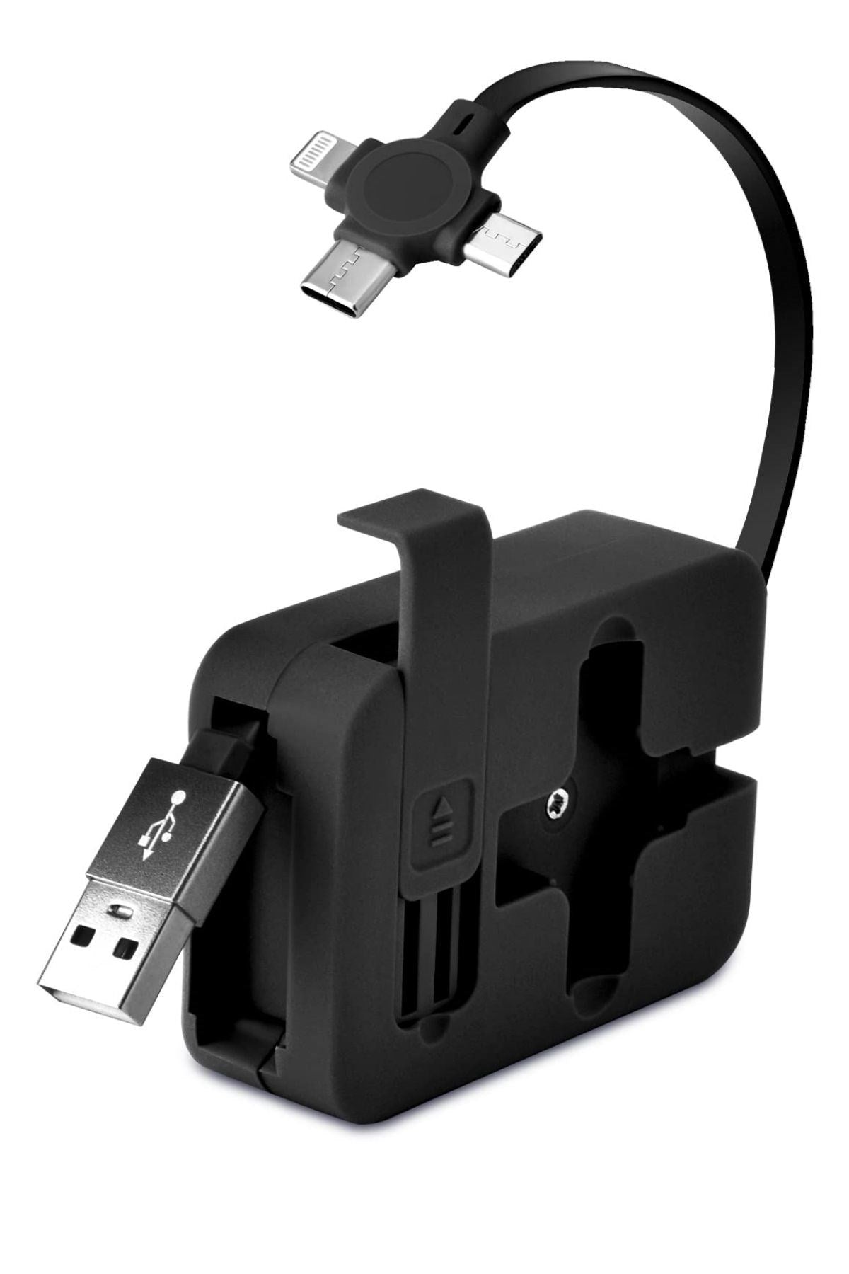 Cep Tipi Telefon Tutuculu Makaralı Uzayıp Kısalabilen 3'ü 1 Arada USB Şarj Kablosu