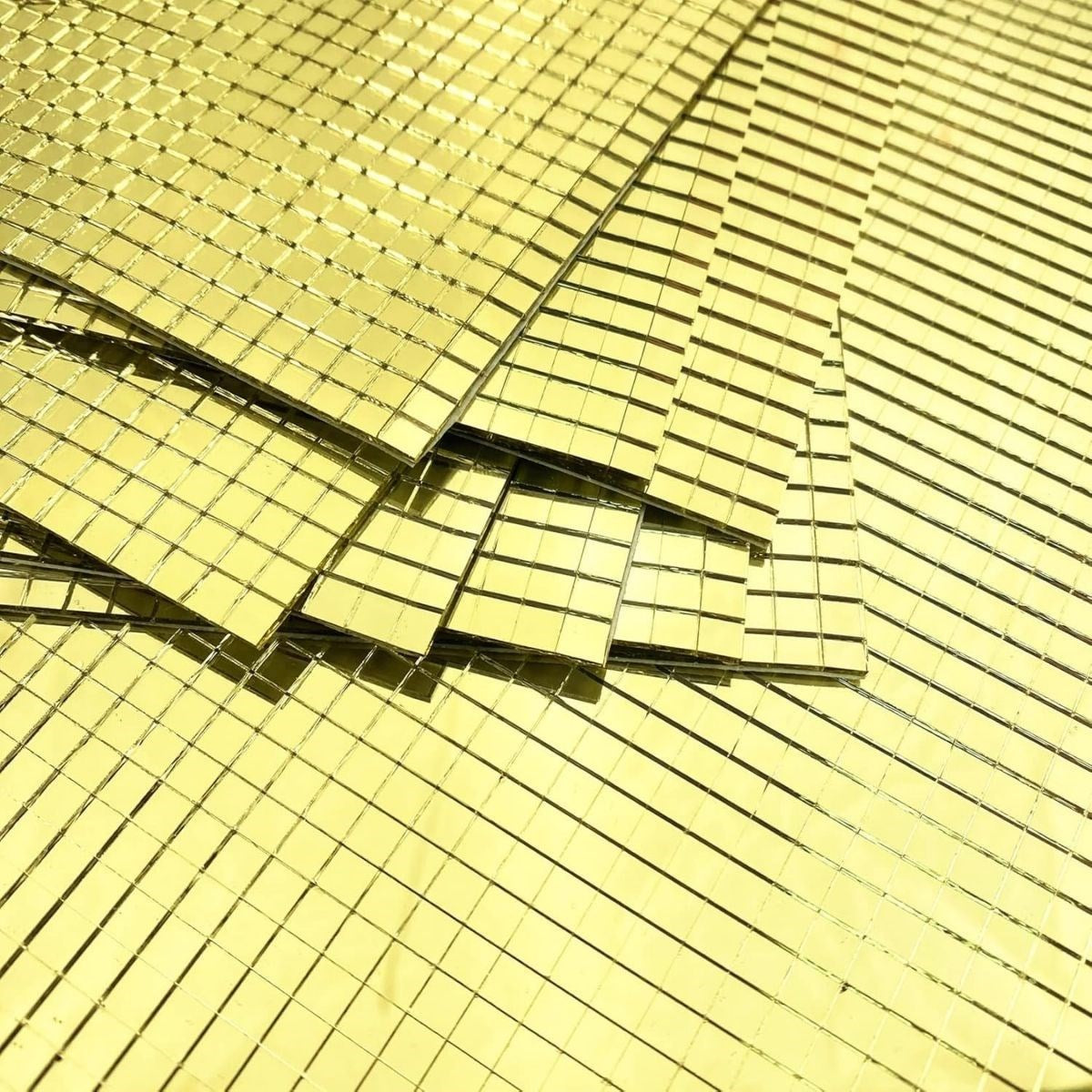 BUFFER Kare Gold Cam Mozaik Fayans Çıkartmaları El İşi Kare Cam Fayans Kendinden Yapışkanlı Aynalı Dekor Panel 30x30 Cm