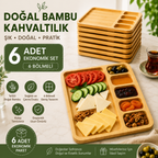 Bambu Kahvaltılık Sunum Tepsisi 6 Bölmeli Ahşap Servis Tabağı – 1 Adet, 4 Adet ve 6 Adet Ekonomik Set Seçenekleri – 32.5x25.5x2CM