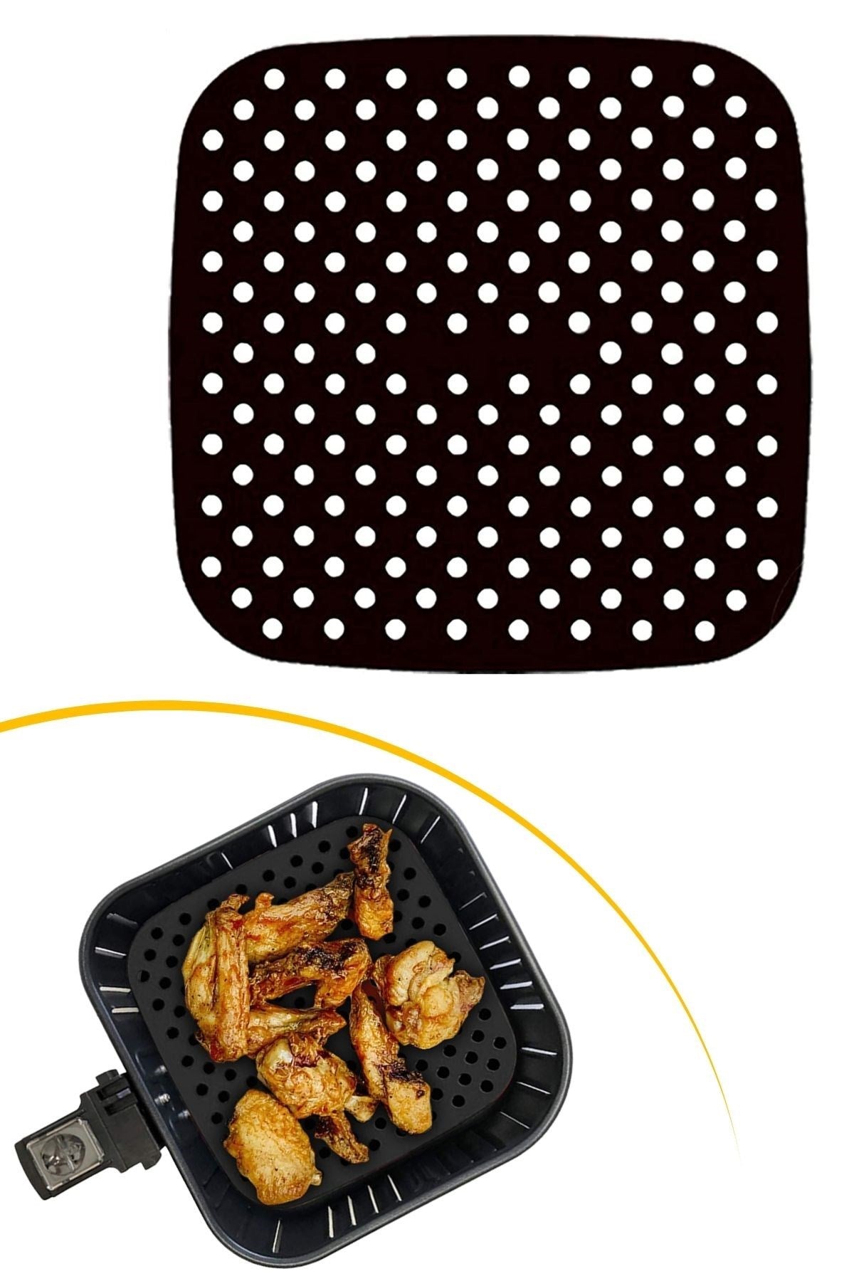 Renkli Isıya Dayanıklı Yıkanılabilir Silikon Fırın Ve Airfryer Kare Pişirme Matı 21,5 Cm