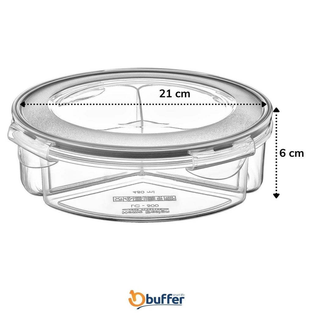 BUFFER 3 Bölmeli Sızdırmaz Contalı Kilitli Kapaklı 1,35 Litre yuvarlak Erzak Saklama Kabı LC-500