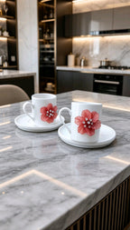 KİRLİNOVA® KIRMIZI ÇİÇEK 2'Lİ PORSELEN FİNCAN TAKIMI