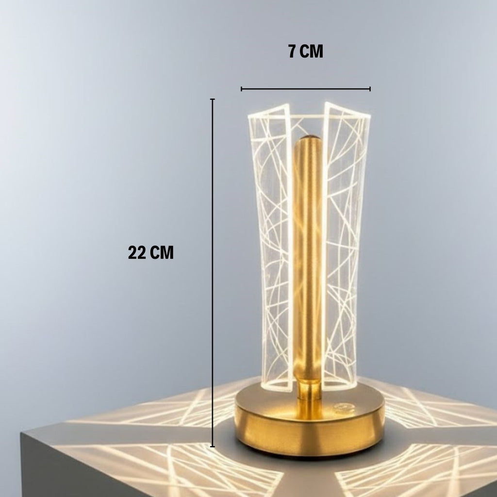İki Yandan Kavisli Silindirik Geometrik Çizgi Model Kristal LED Masa Lambası – Dokunmatik, 3 Renk Işık Modlu, Şarjlı Dekoratif Gece Lambası