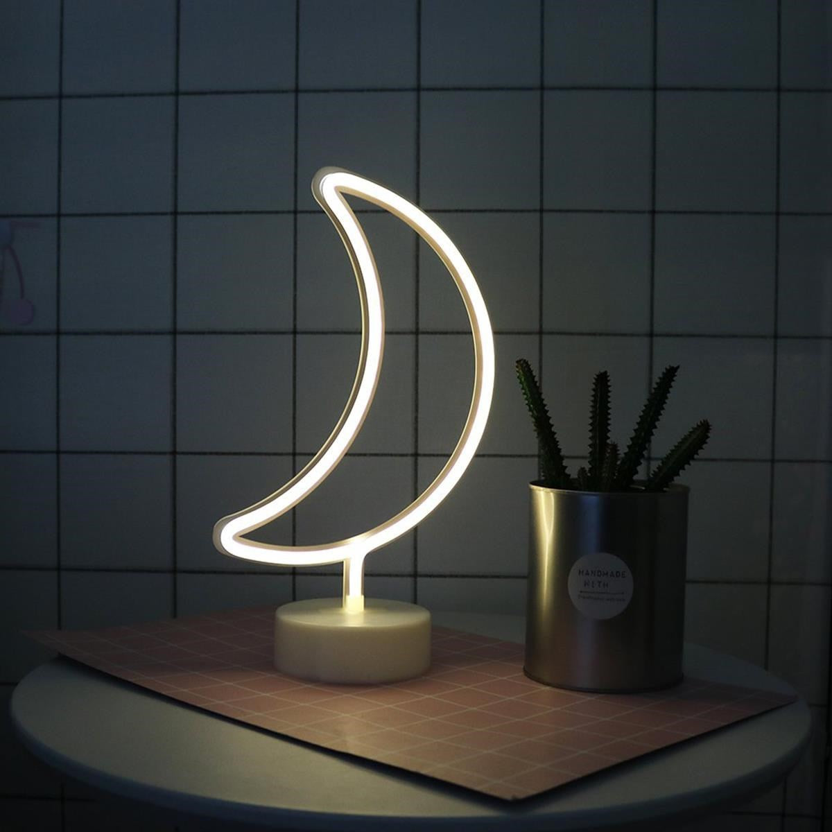 Dekoratif Pilli Ay Tasarımlı 3D Neon Led Masa Ve Gece Lambası