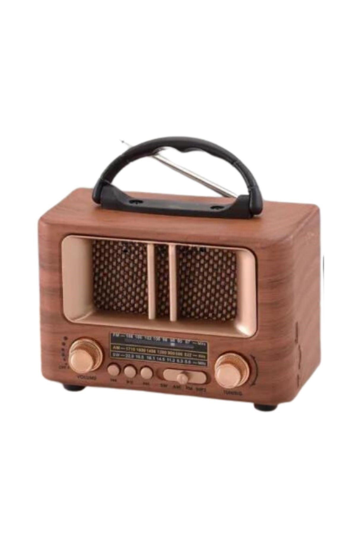 Küçük Mini Boy Retro Ahşap Tasarım Bluetooth Hoparlörlü Radyo – FM/AM Destekli, Şarjlı ve Taşınabilir Radyo NS-8108