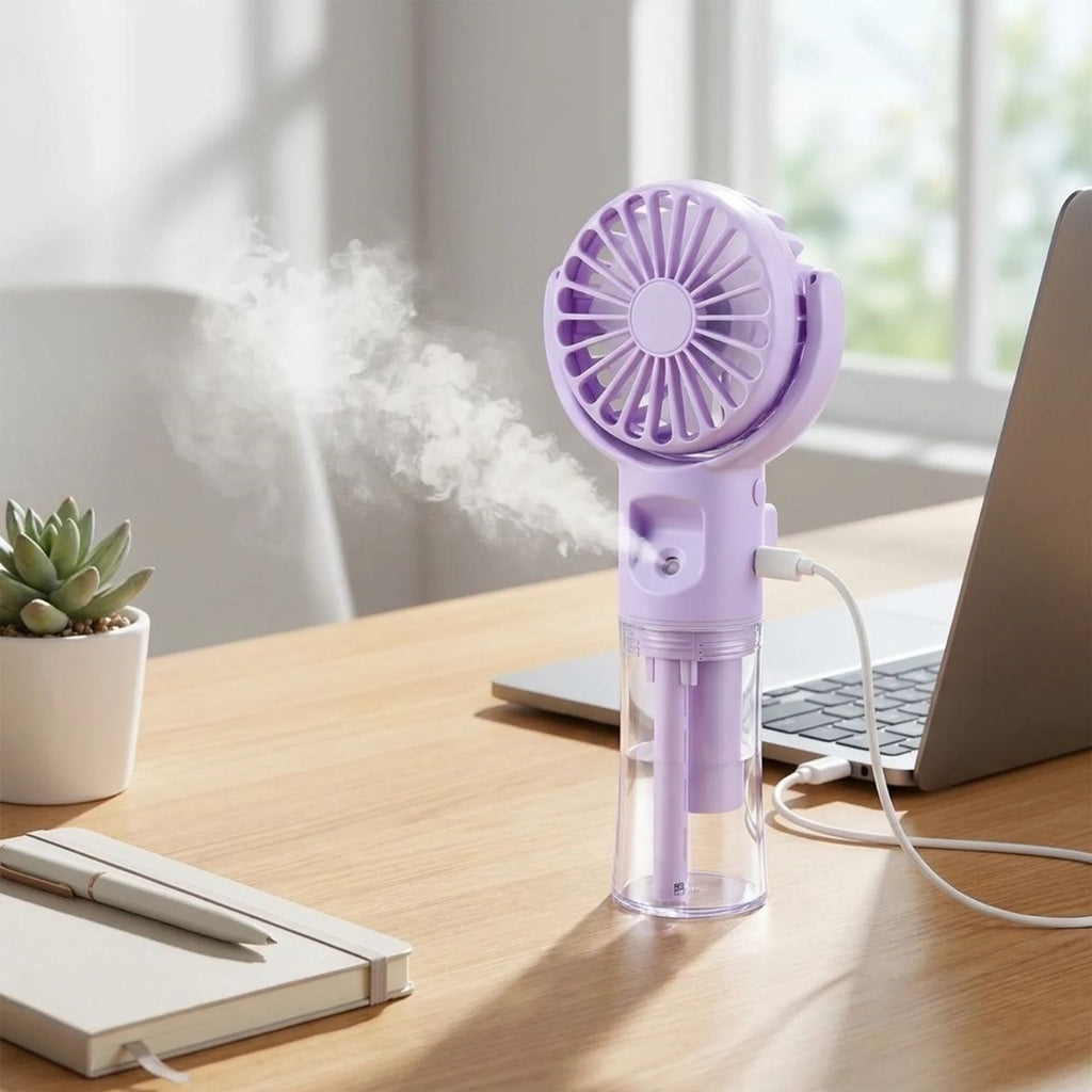 4 Kademeli Spreyli Şarjlı El Fanı – Boyuna Asılabilir USB Şarjlı Taşınabilir Mini Fan F4