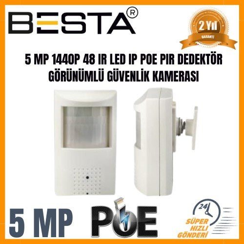 5 MP 1440P 48 IR LED IP POE DAHİLİ MİKROFONLU PIR DEDEKTÖR GÖRÜNÜMLÜ Güvenlik Kamerası