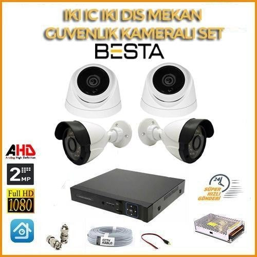 2 MP 1080P 2 İç Mekan 2 dış Mekan 4 Kameralı Ahd Güvenlik Seti