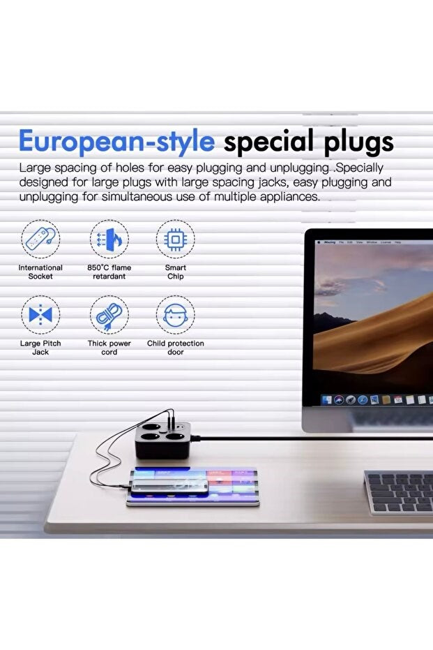 sonx Akım Korumalı Avrupa Tip-C USB Soket Kartı 2 Metre - Güvenli ve Uzun Kablo Çözümü