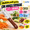 5'i 1 Arada Çok Fonksiyonlu Sebze ve Patates Soyucu, Paslanmaz Çelik Bıçaklı, Ahşap Görünümlü Saplı Mutfak Jülyen Soyacak, Şişe Açacağı