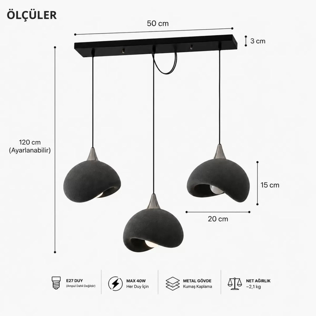 Beton Görünümlü 3d Pla Plastik İskandinav Tarz Sarkıt Avize – Salon Ve Cafe İçin 61-70 Cm Gri