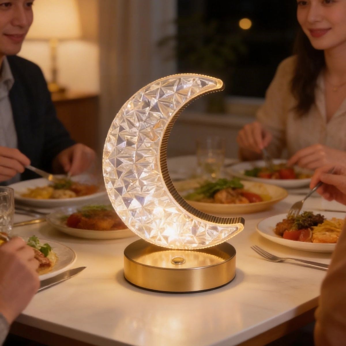 Hilal AY Model Kristal LED Masa Lambası – Dokunmatik, 3 Renk Işık Modlu, Şarjlı Mini Dekoratif Gece Lambası