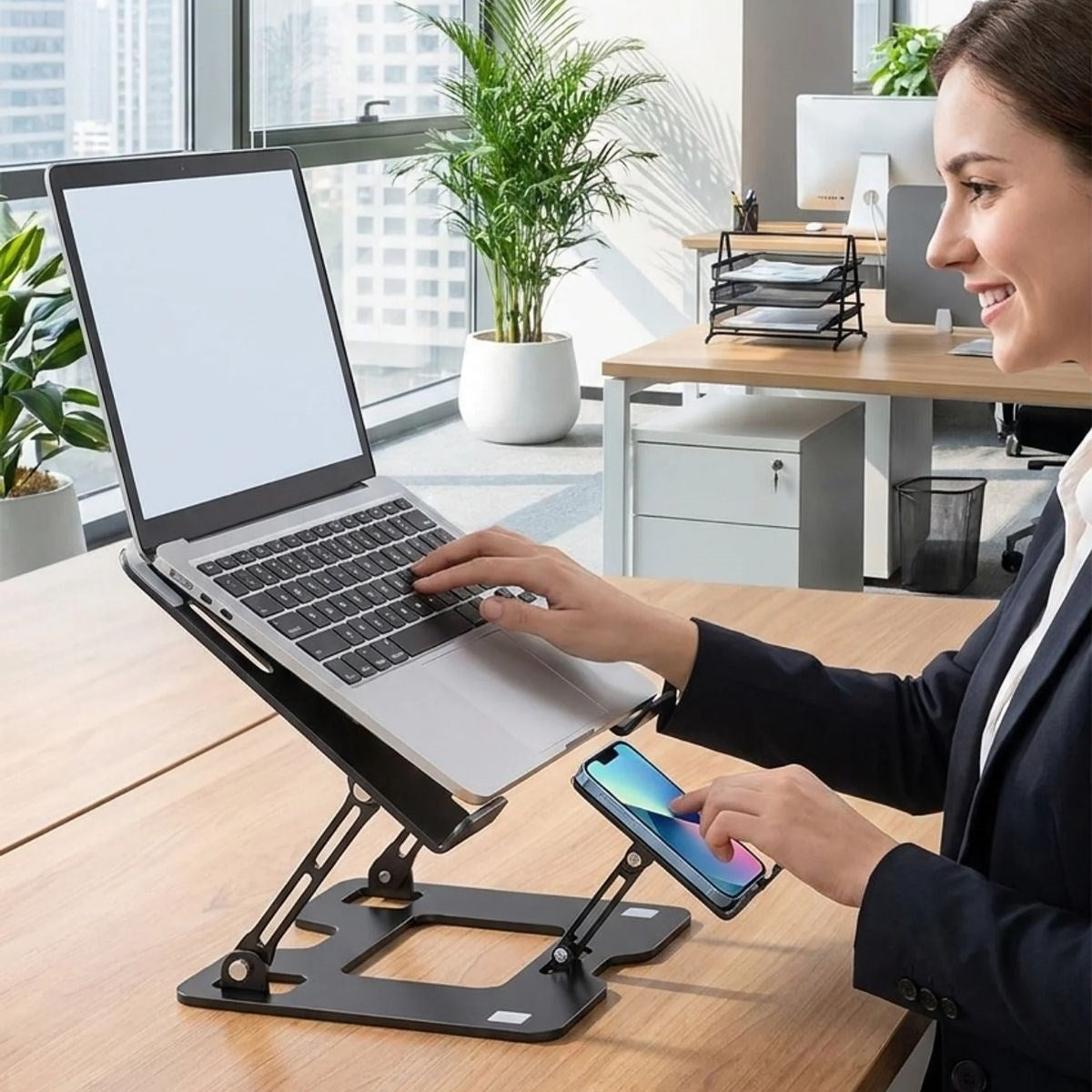 BUFFER 2’si 1 Arada Laptop ve Telefon Standı – AlüMetal Ayarlanabilir,Katlanabilir,Ergonomik Yükseltici