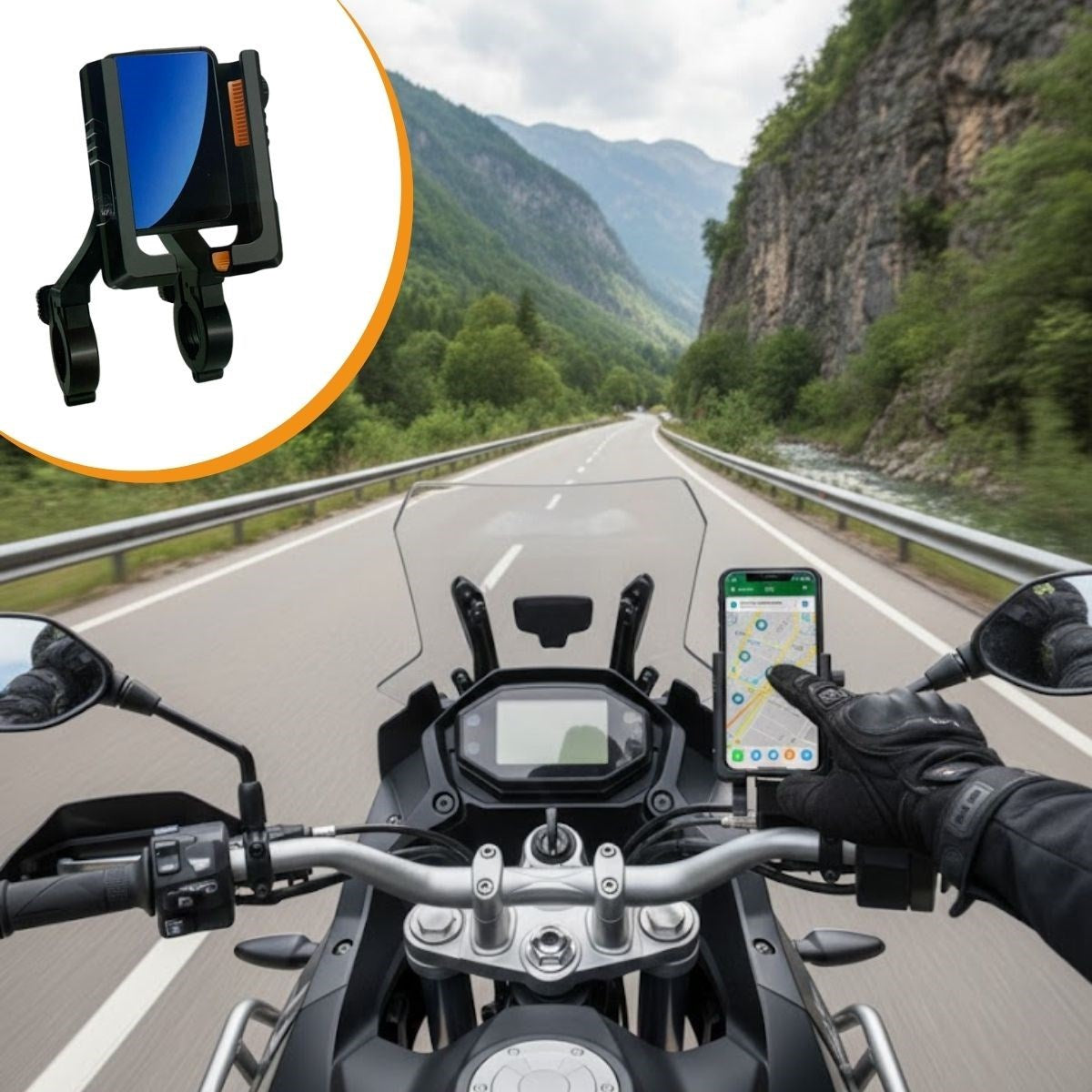 Evrensel Motosiklet Telefon Tutucu – Kaymaz, Kilitlenebilir Güvenli Tutuşlu, 360° Ayarlanabilir Gidon Bağlantılı Akıllı Telefon Aparatı