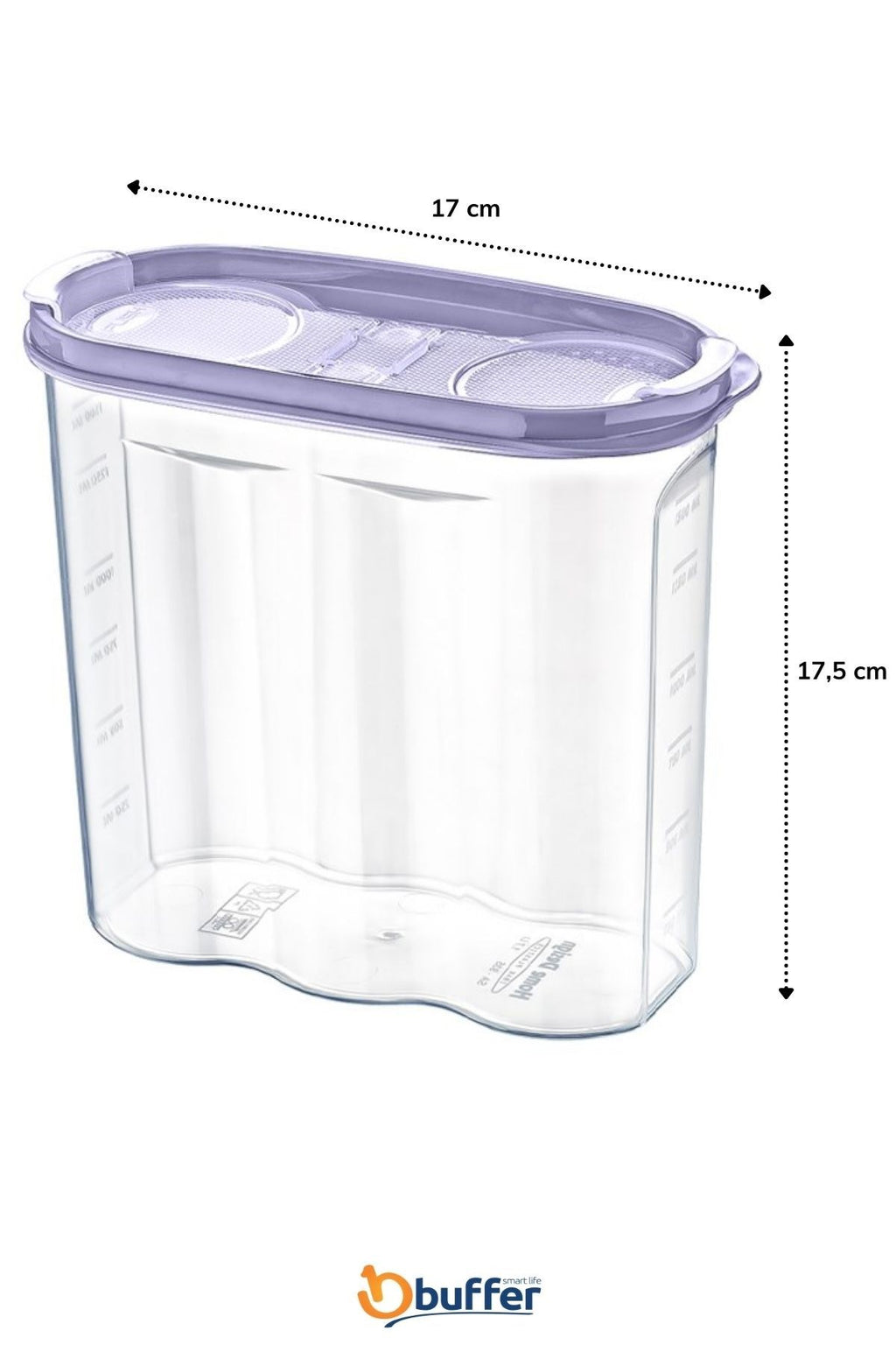 BUFFER 2 Kapaklı Ölçekli Erzak Kuru Gıda Saklama Kutusu Kabı - 1,7 Litre - SA935