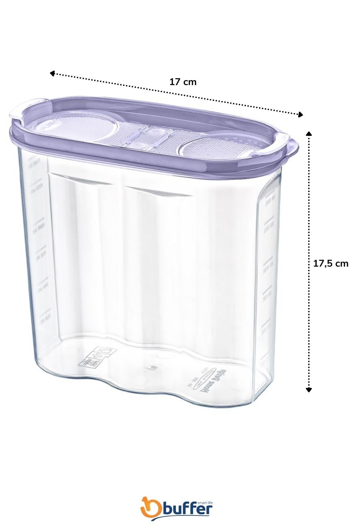 BUFFER 2 Kapaklı Ölçekli Erzak Kuru Gıda Saklama Kutusu Kabı - 1,7 Litre - SA935