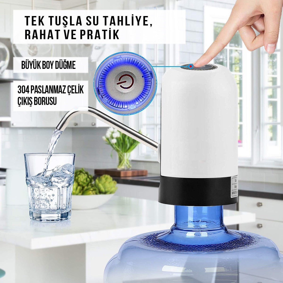 BUFFER Usb ile Şarj Edilebilir Elektrikli  Otomatik Damacana Su Pompası