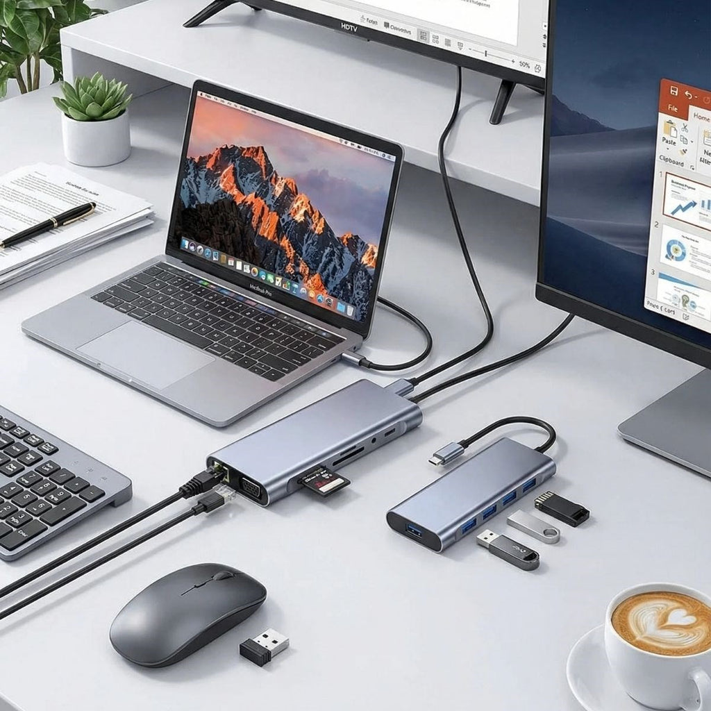 BUFFER 11 in 1 Type-C Çoklayıcı Hub HDMI 4K USB 3.0 SD TF Kart RJ45 Ethernet Dönüştürücü Adaptör