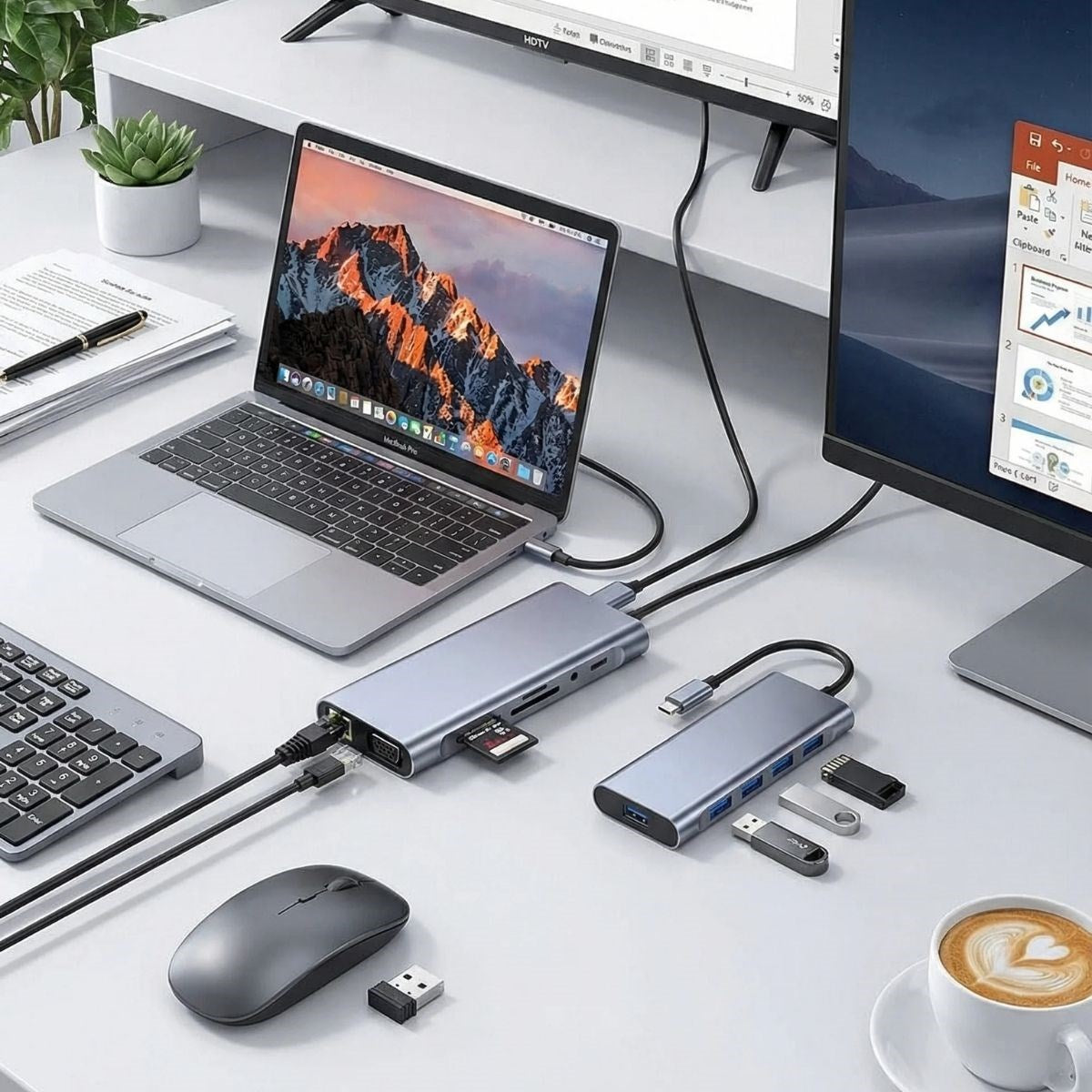 BUFFER 11 in 1 Type-C Çoklayıcı Hub HDMI 4K USB 3.0 SD TF Kart RJ45 Ethernet Dönüştürücü Adaptör