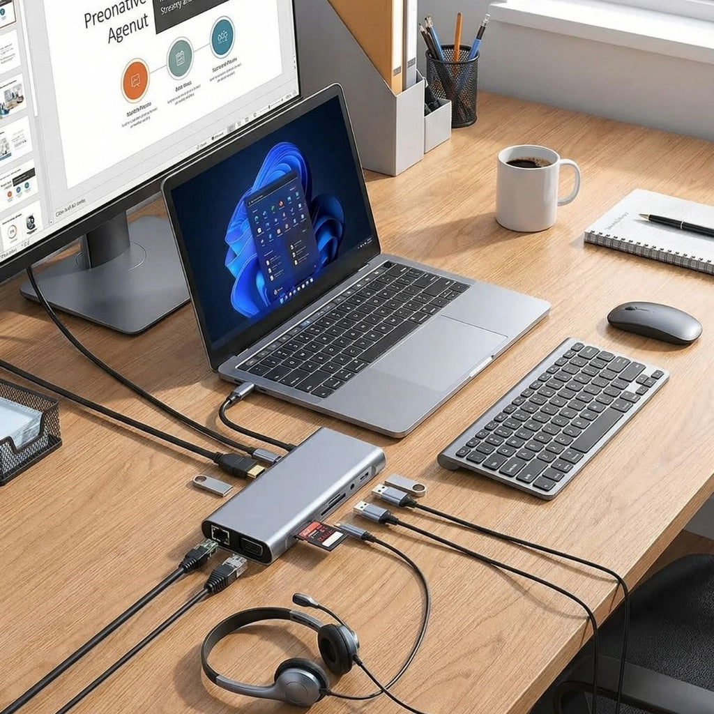 BUFFER 11 in 1 Type-C Çoklayıcı Hub HDMI 4K USB 3.0 SD TF Kart RJ45 Ethernet Dönüştürücü Adaptör